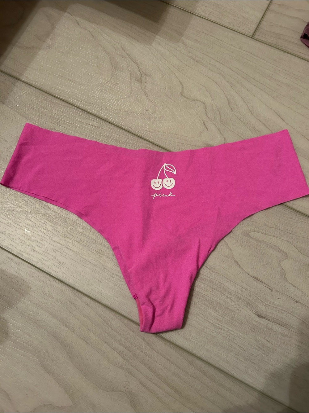 Victoria's Secret PINK Hot Pink Seamless Thong with Cherry Logo